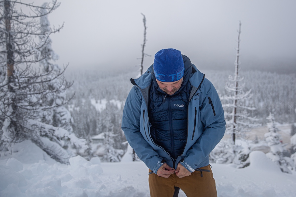Wearing the Rab Mythic Alpine in the snow