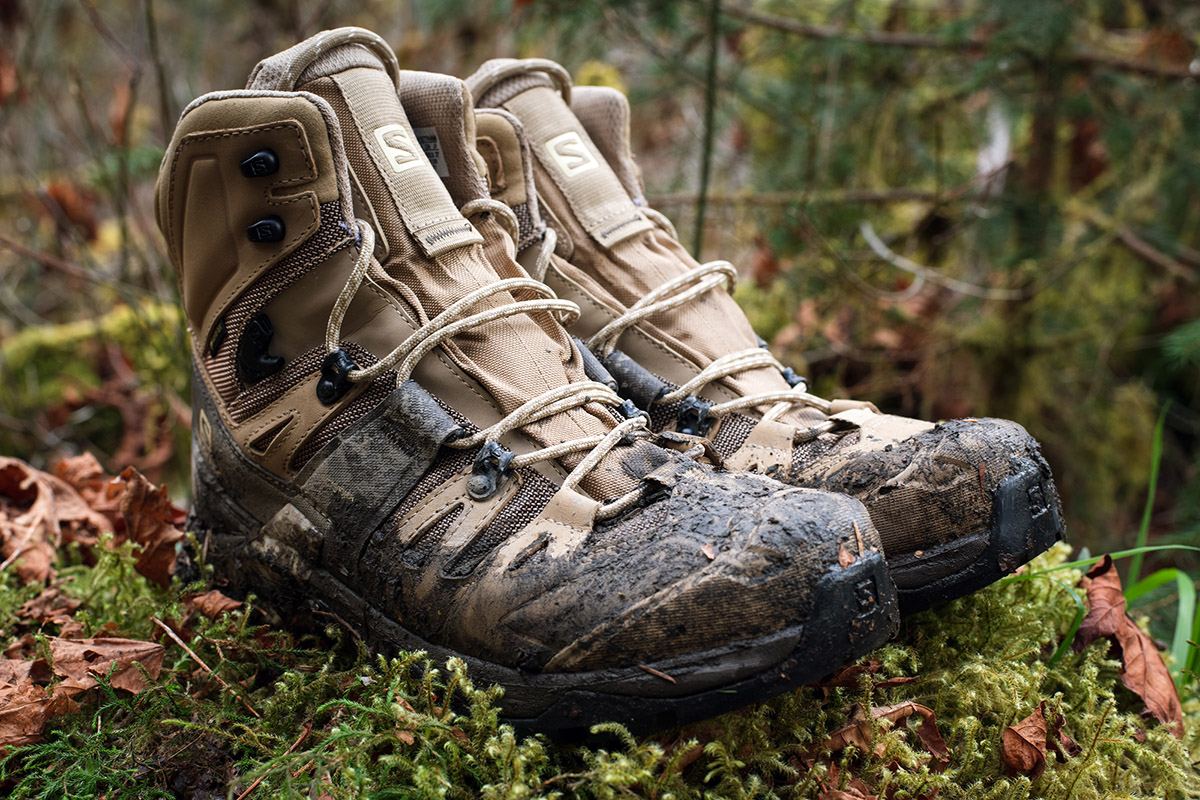 Salomon Quest 4 GTX hiking boot (boots sitting on moss)