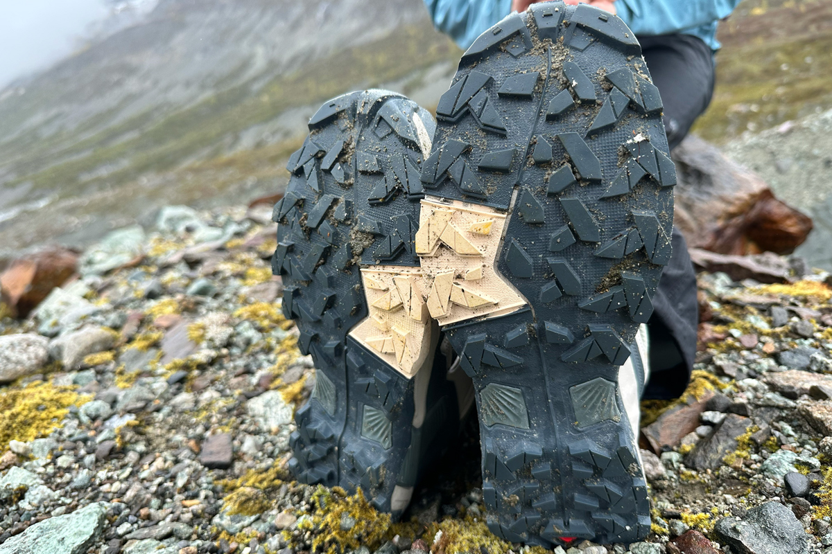 The tread on the outsole of the Salomon X Ultra 5 GTX hiking shoe