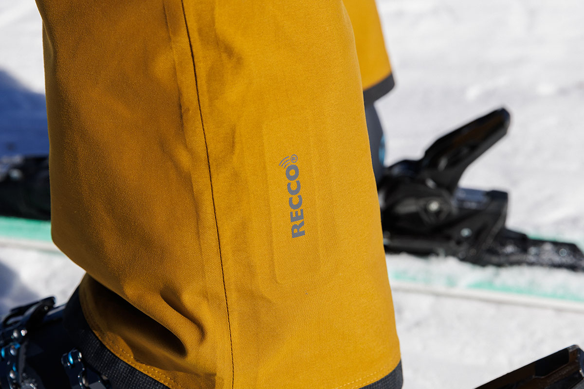 Trew Gear Astoria ski bib (closeup of Recco logo)