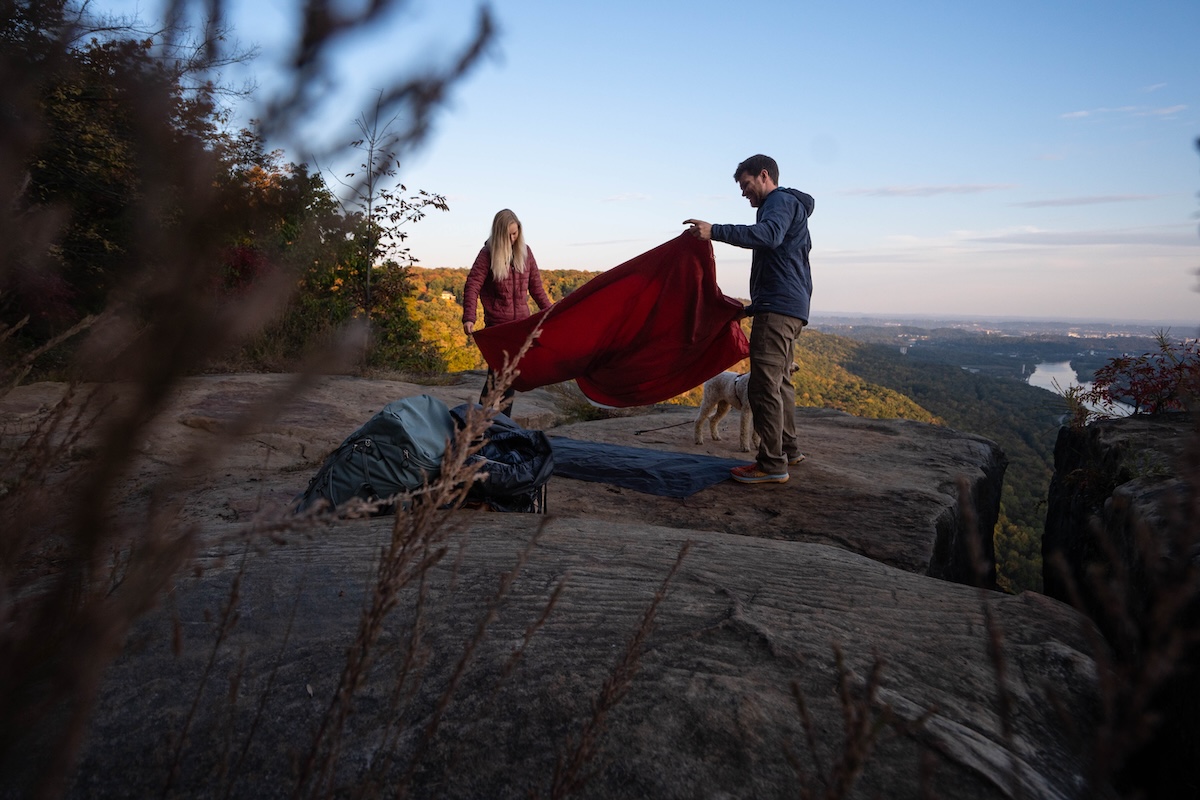 Pitching the MSR Elixir on rocky ground