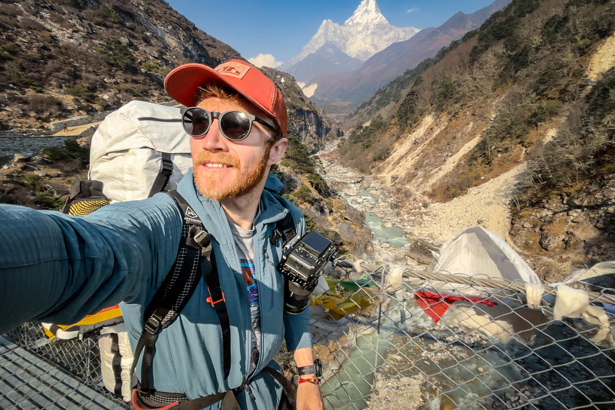 Nepal Trip Report (hiking over a bridge with Ama Dablam in the background)