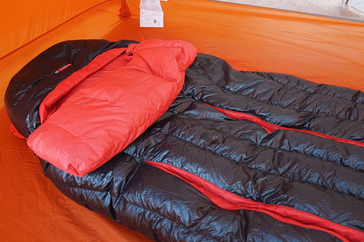 A Nemo sleeping bag features zippered gills.