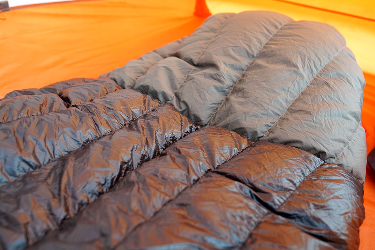 A close up image of the foot of the Nemo sleeping bag.