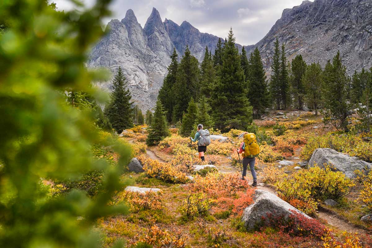Two people backpacking through the Wind River Range in Wyoming