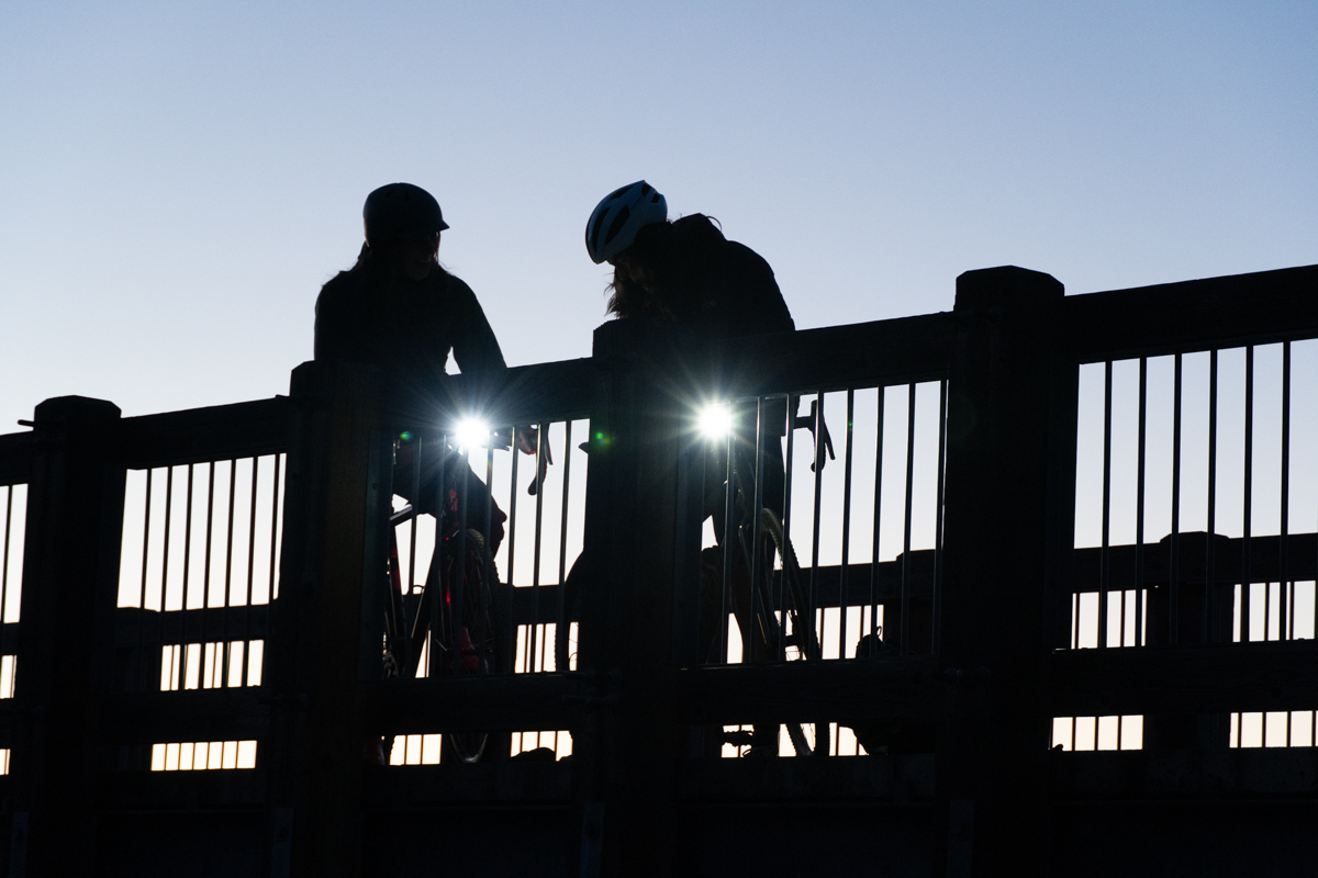 Testing bike lights on the boardwalk in Bellingham, WA