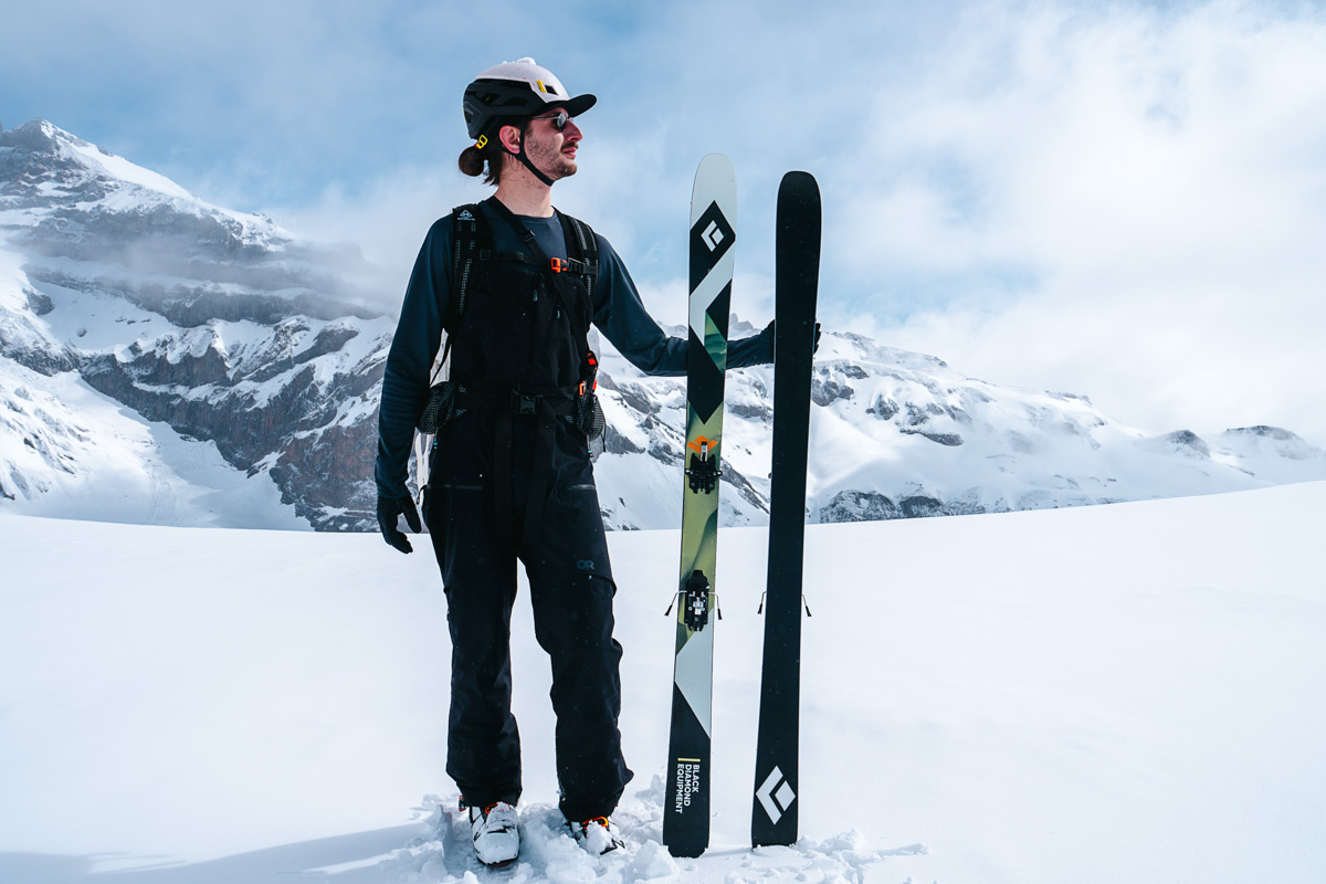 Black Diamond Helio Carbon 88 Skis (holding skis on glacier)