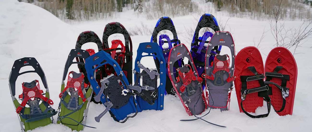 A group of snowshoes together in the snow